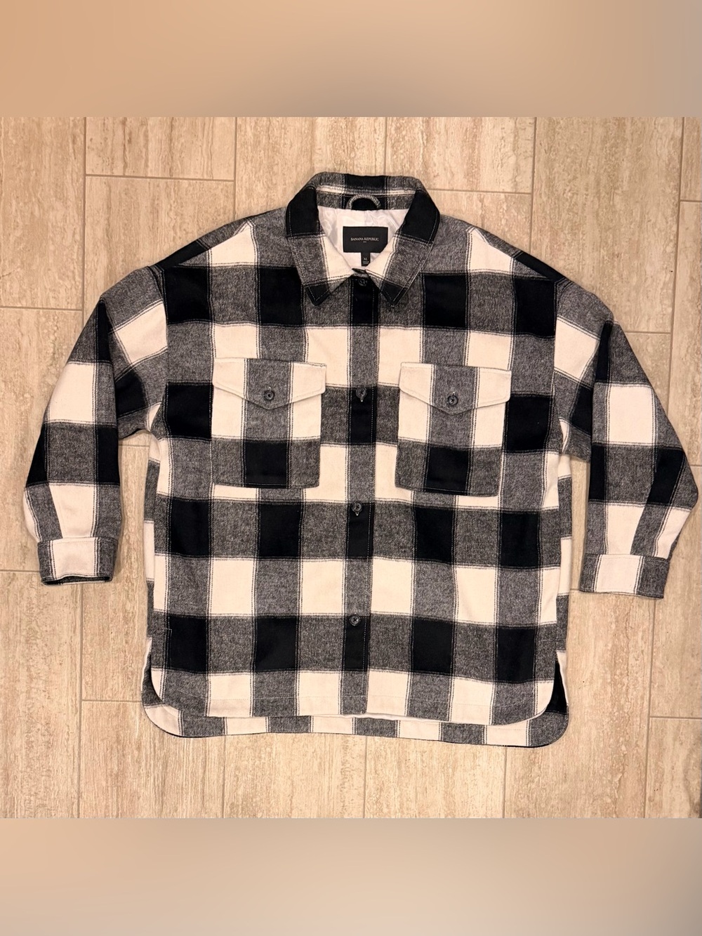 NWOT Banana Republic Ladies' Shirt Jacket Black/ Cream Plaid Shacket Size XL